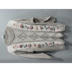 Vintage Needles & Yarn Knit Sweater with 3D Floral Embroidery, Medium